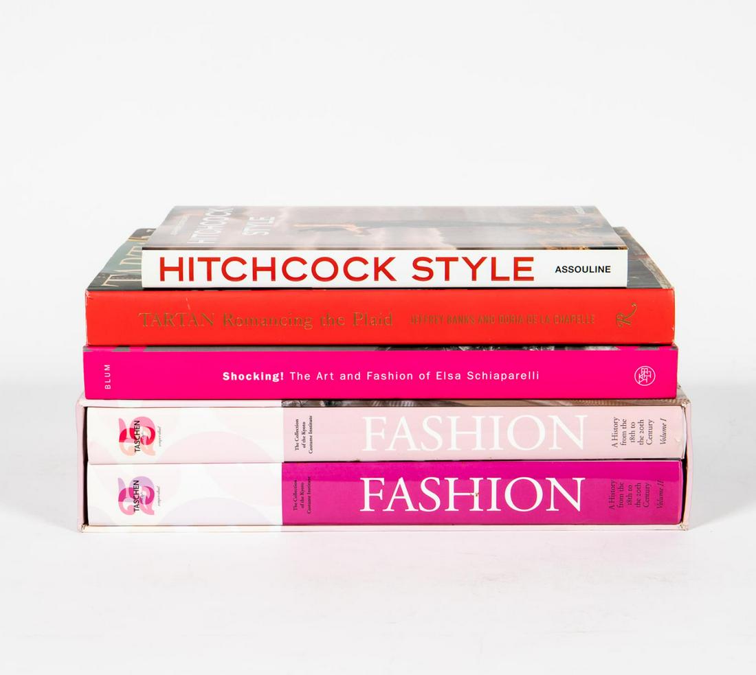 FIVE HARDCOVER ART BOOKS ON FASHION, ART AND STYLE: Five hardcover coffee table books on fashion, art and style including a two volume "Fashion, The Collection of The Kyoto Costume Institute" published by Taschen, "Tartan, Romancing the Plaid" publishe