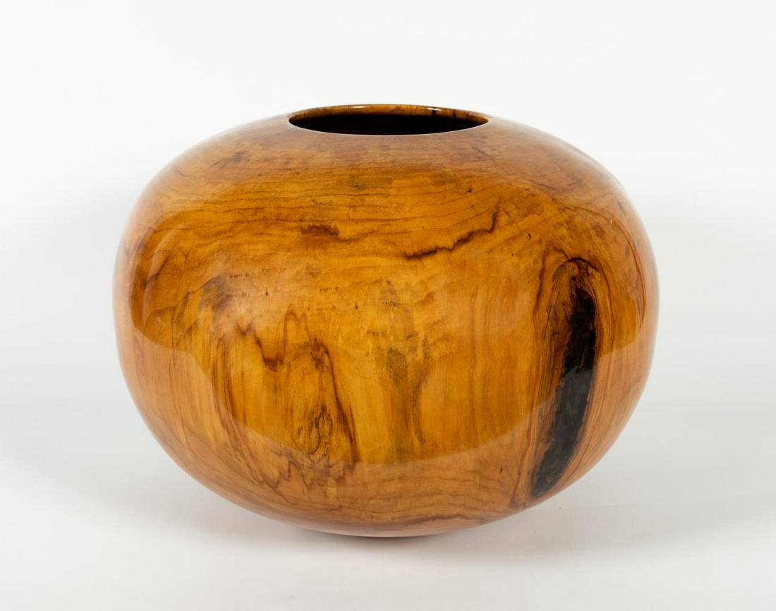 ED & MATT MOULTHROP, MONUMENTAL RIVER BIRCH GLOBE: Ed Moulthrop (American/Georgia, 1916-2003) & Matt Moulthrop (American/Georgia, b 1977). Turned burl wood globe of River Birch with clear lacquer finish. Signed and wood identified underneath with inve