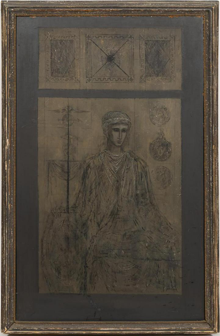 JARVIN PARKS, CLASSICAL PORTRAIT OIL: Jarvin Lee Parks (American/Georgia, 1931-1967). "Classical Portrait", oil on masonite. Signed "Jarvin" lower right.Approx. 53" x 35" (frame), 48" 30" (panel)