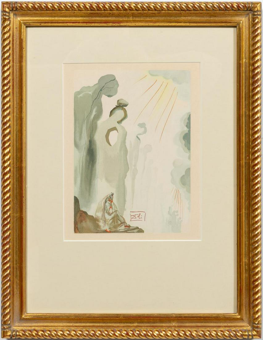 SALVADOR DALI, PURGATORY CANTO, FRAMED: Salvador Dali (Spanish, 1904-1989). "The Second Cornice from Purgatory Canto from the Divine Comedy" -1967, woodblock print. Signed in plate.Approx. 20.75" x 16" (framed), 11" x 8.5" (sight)