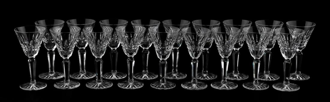 SET, 18 WATERFORD "GLENMORE" CORDIAL GLASSES: Waterford, contemporary. A set of eighteen "Glenmore" pattern cordial glasses. Each marked with gothic script to underside.Approx: h. 3.75", w. 2" (rim).