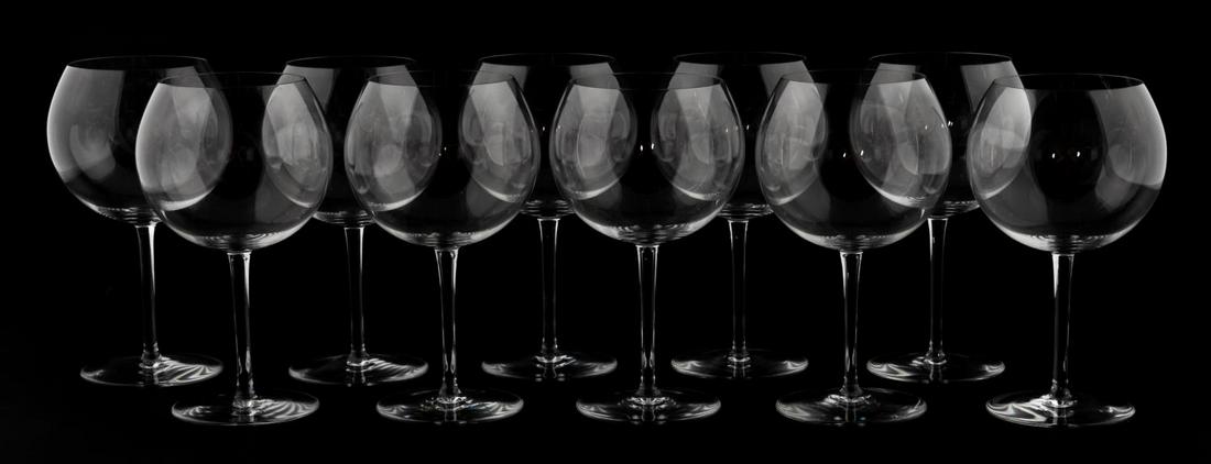 SET OF 10 BACCARAT CRYSTAL "TASTEVIN" WINE GLASSES: Baccarat (French, founded 1764). Set of ten "Tastevin (Pommard)" pattern burgundy wine glasses. Marked underneath.Approx. h. 7.5" (each)