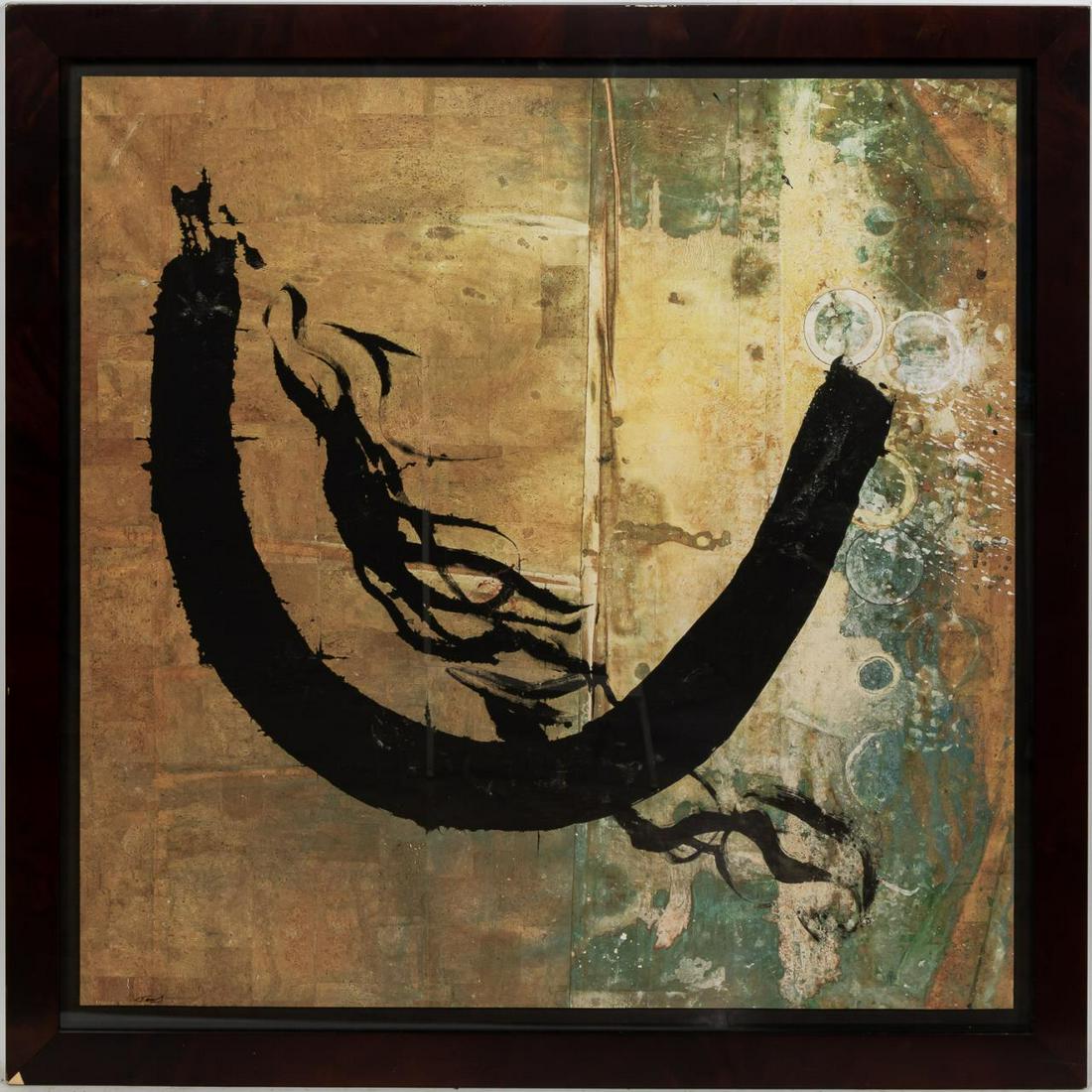 JAMALI, "SCALA KOLONIS", EMBELLISHED PRINT, FRAMED: Jamali (Pakastani, b. 1944). "Scala Kolonis", embellished print. Signed lower left, numbered 25/195 on label verso. Framed.Approx. 48" x 48" (framed), 41" x 41" (sheet)