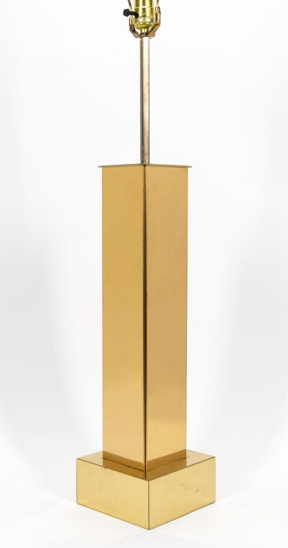 CURTIS JERE, SCULPTURAL BRASS TABLE LAMP, 1976: C. Jere, 1976. Brass geometric table lamp. Marked on base "C. Jere/ 1976".Approx. h. 39"