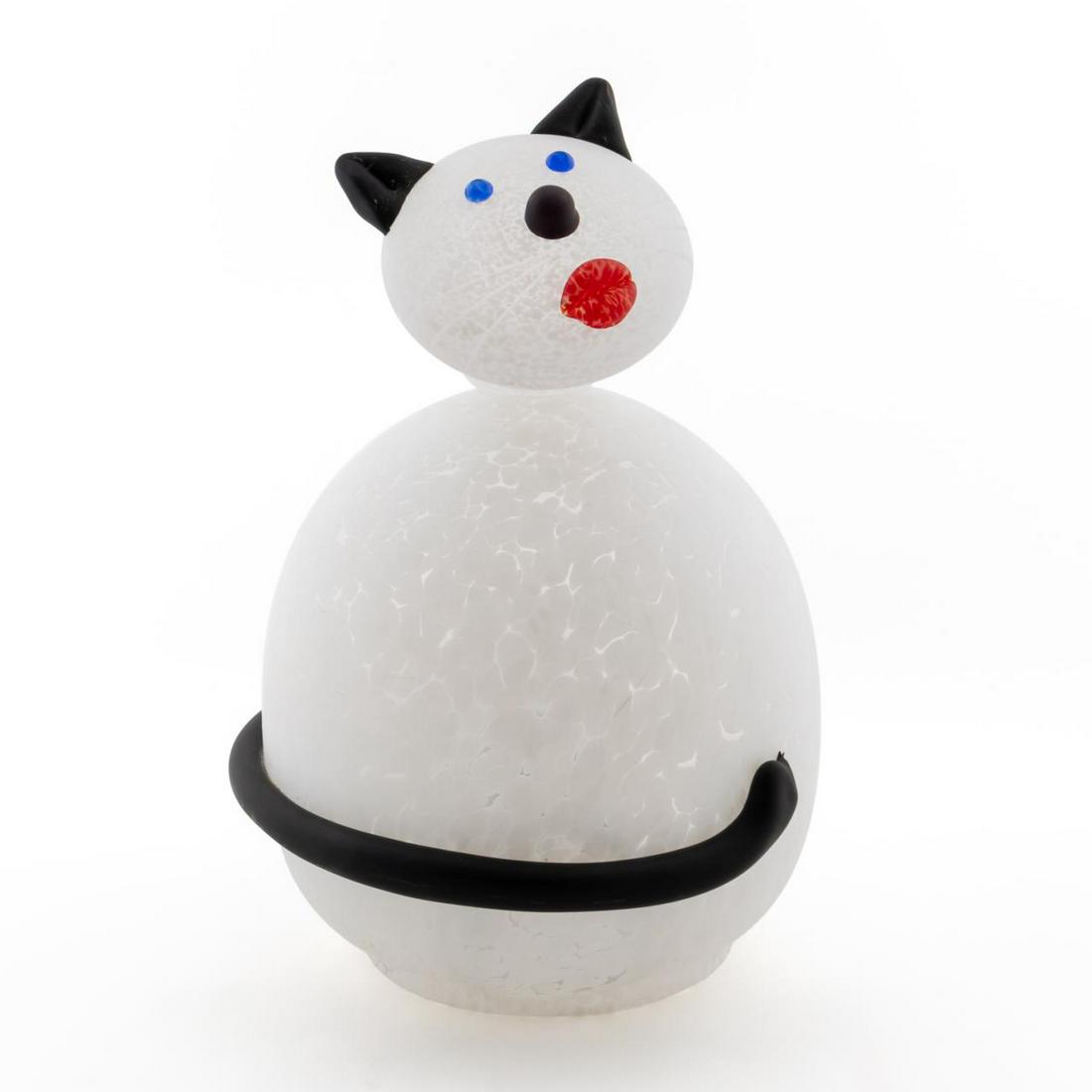 LARGE BOROWSKI CAT STUDIO ART GLASS TABLE LAMP: Borowski Glasstudio (Polish, est 1990), 20th century. Whimsical "Fat Filou" cat from glass table lamp. Marked "GSB" in interior.Approx. h. 16".