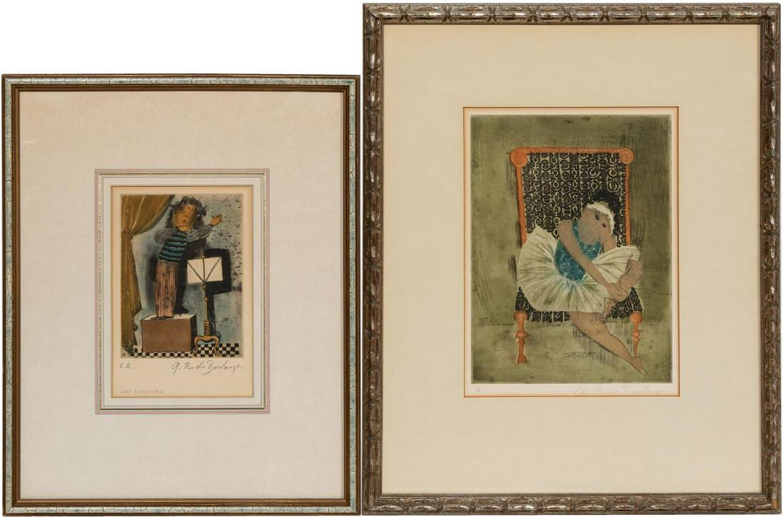 TWO GRACIELA RODO BOULANGER ETCHINGS, FRAMED: Graciela Rodo Boulanger (Bolivian/France, b. 1935). "Chef d'Orchestra" and "Ballerina", color etchings, both pencil signed and editioned in lower margins.Largest approx. 23.5" x 19.5" (framed), 13.5"