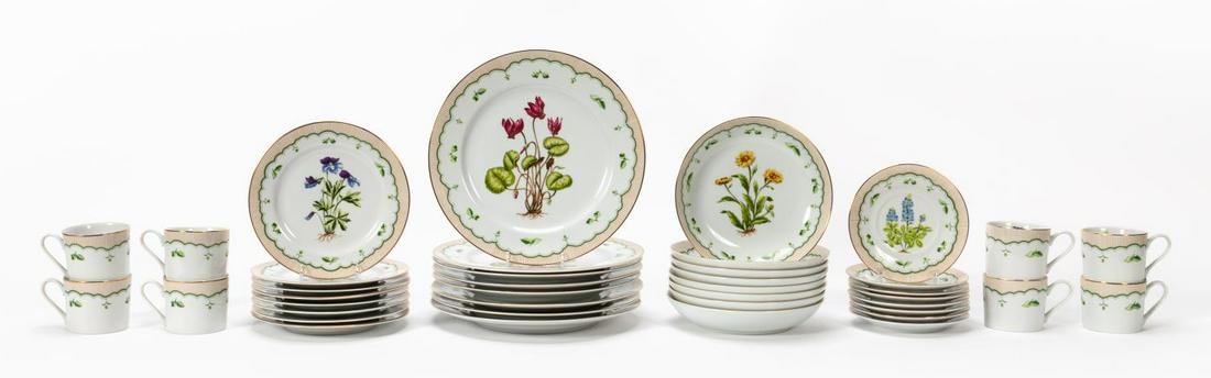 40PC GEORGES BRIARD "VICTORIAN GARDEN" CHINA SET: Georges Briars (American, (1917 - 2005), 20th century. Forty piece "Victorian Garden", porcelain dinnerware service with botanical scenes comprising of eight dinner plates (diam. 10.375"), eight salad