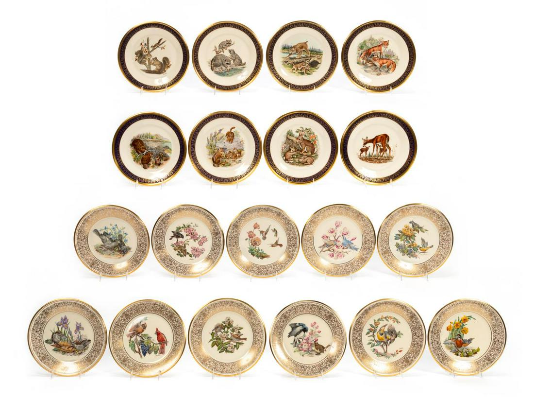 19 BOEHM WILDLIFE & BIRD PORCELAIN PLATES: Boehm (American) for Lenox, second half 20th century. Group of nineteen porcelain bird and wildlife plates comprising of, Golden Crown Kinglets, Squirrels, Cardinal, The Wood Thrush, Robin, The Meadow