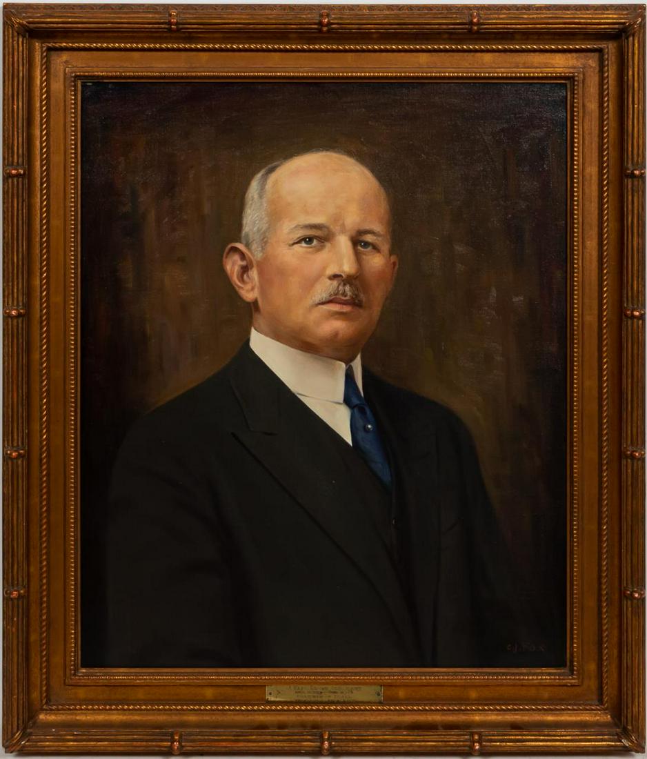 PORTRAIT OF ATLANTA BUSINESSMAN, JAMES EPPS BROWN: Charles James Fox (British, died 1932). "James Epps Brown (1857-1925)", oil on canvas. Signed lower left; sitter identified on plaque. Note: Born in South Carolina, Epps was President and Chairman of