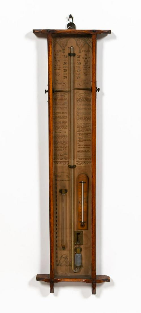 ADMIRAL FITZROY'S MARITIME BAROMETER & HYGROMETER: English, circa 1900. Admiral Fitzroy's barometer in an oak case with mercury gauged barometer, hygrometer, and thermometer. Approx: h. 38.5", w. 11".