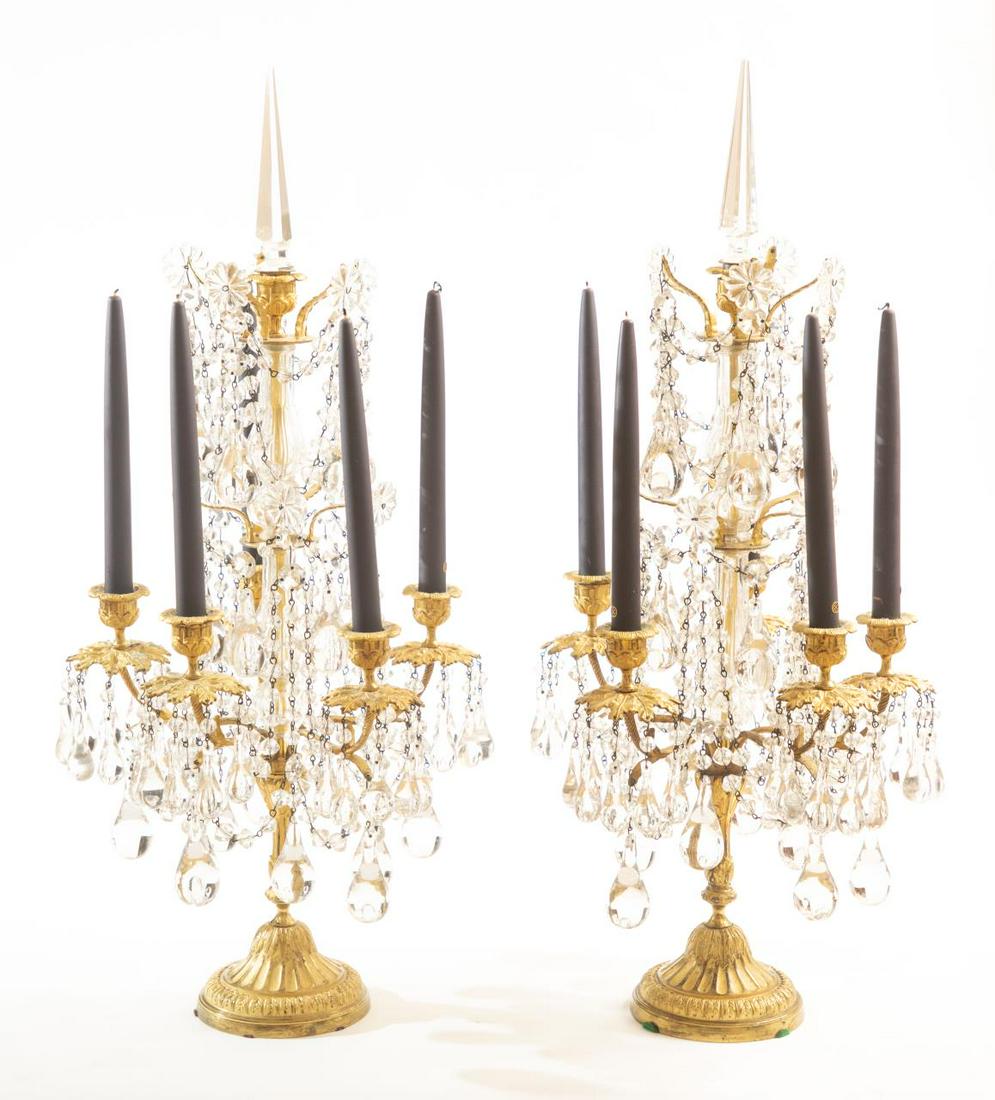 Pair, Brass & Crystal 5-Light Girandole Candelabra (1 of 6)