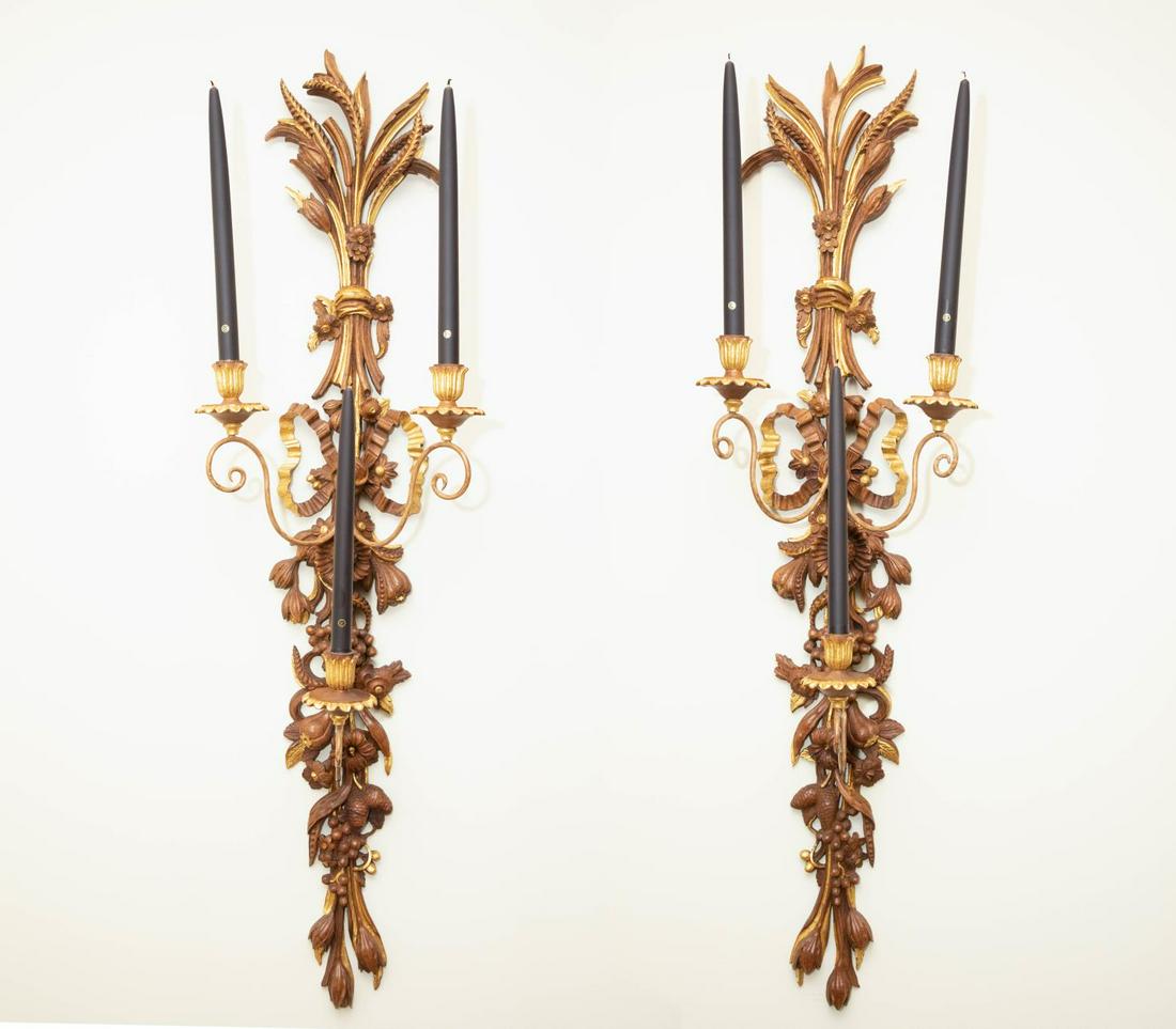Pair, Italian Parcel Gilt 3 Light Wall Sconces (1 of 4)