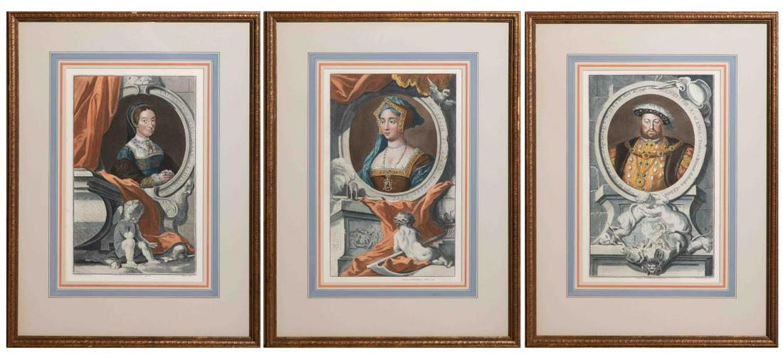 Three Framed English Engravings After Thomas Birch: From "Heads of Illustrious Persons" published by Knapton, London. Comprising Henry VIII, Jane Seymour, and Catherine Howard. Each approx. 23.25" x 17.5" (framed), 14.25" x 9.5" (sight size) Please not
