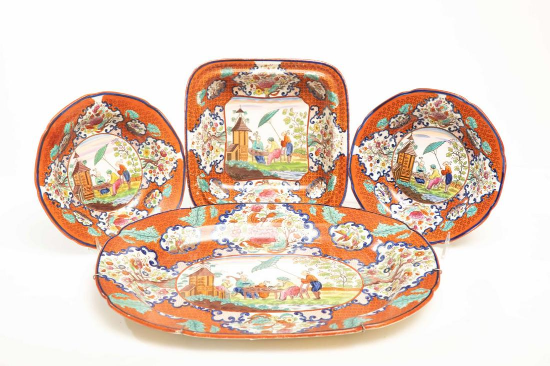 Four Enameled Pearlware Chinoiserie Transferwares (1 of 4)