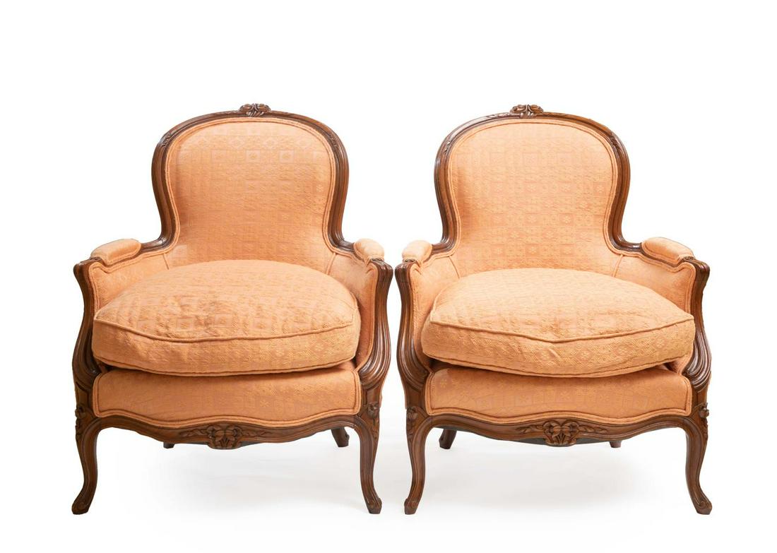 Pair of Louis XV Style Walnut Upholstered Armchair (1 of 6)