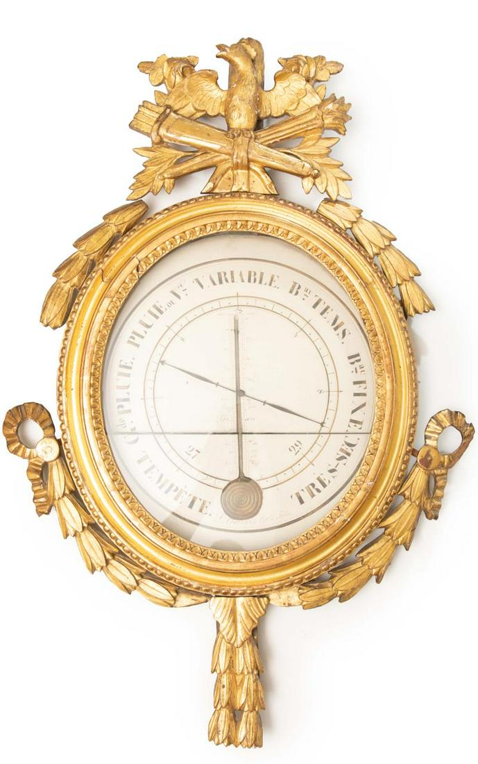 French 19th C. Giltwood Framed Wall Barometer (1 of 8)
