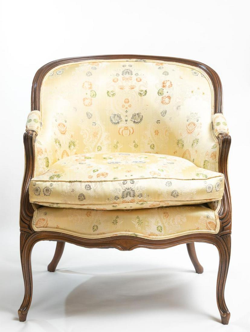 French 20th C. Oversized Carved Walnut Tub Bergere (1 of 5)