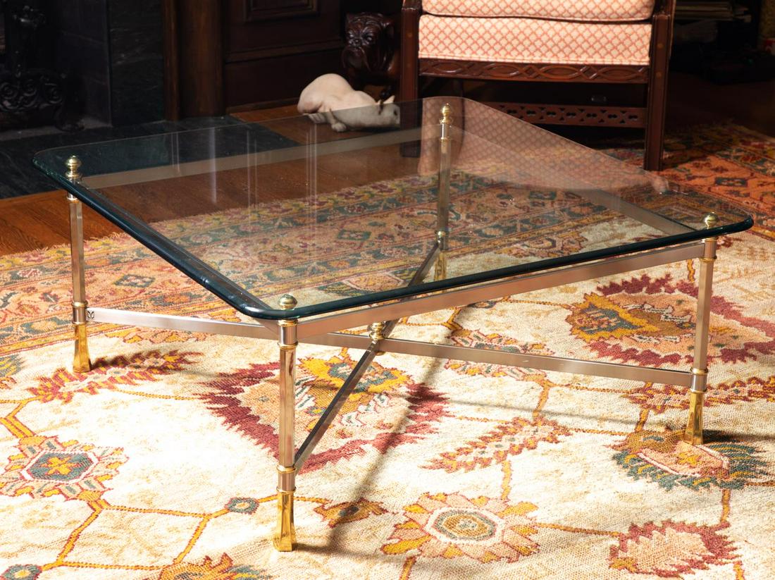 Glass & Brass Coffee Table, Attributed to LaBarge (1 of 4)