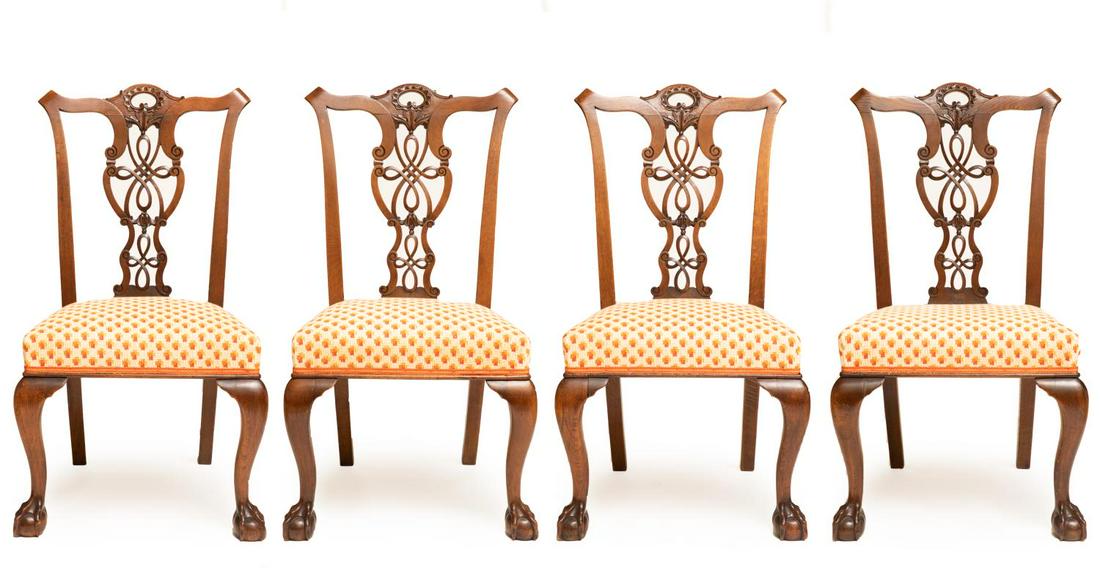 Four English Chippendale Style Oak Side Chairs (1 of 4)