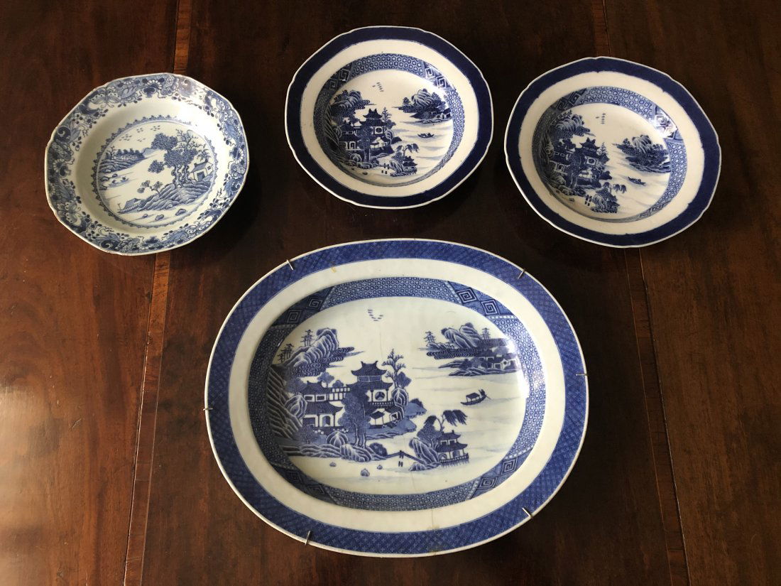 Four Chinese Blue & White Canton Porcelains (1 of 6)
