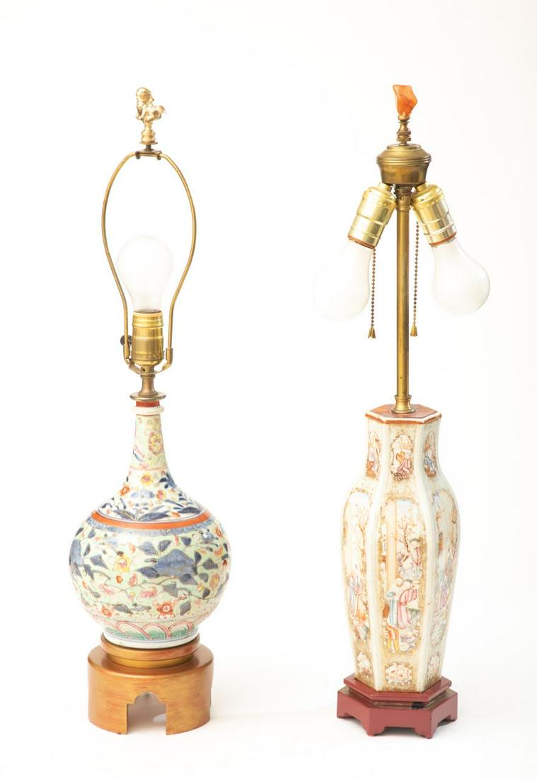 Group of Two Chinese Porcelain Vase Lamps (1 of 4)