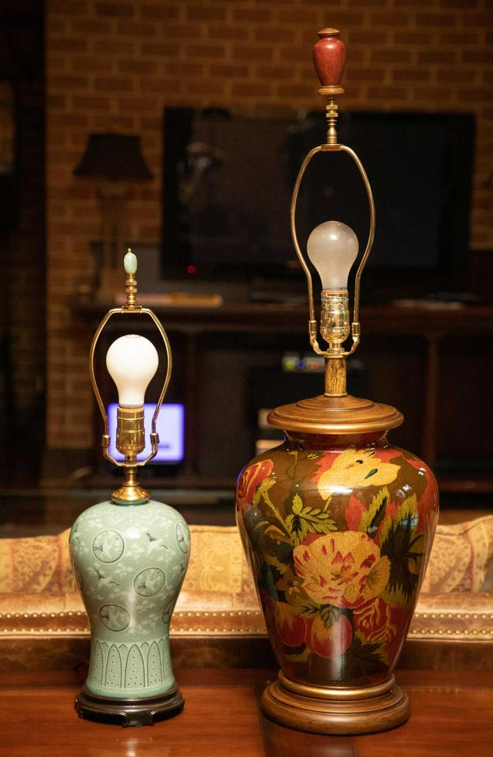 Two Porcelain Lamps with Shades (1 of 3)