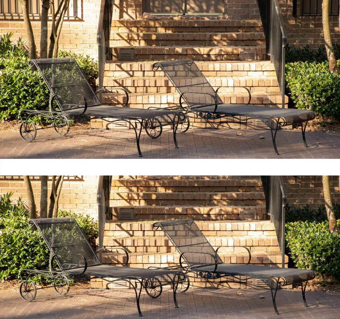 Set of Four Iron & Metal Mesh Chaise Lounges (1 of 4)