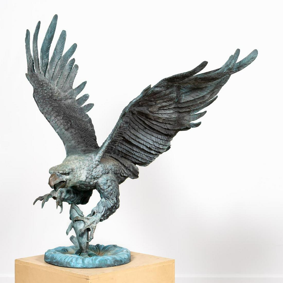 MONUMENTAL BRONZE EAGLE SCULPTURE, MARIO NARDINI: Mario Nardini (Italian, 20th c). "Eagle in Flight" -1993, bronze. Signed and dated on base. Approx. h. 55" w. 60" d. 40"