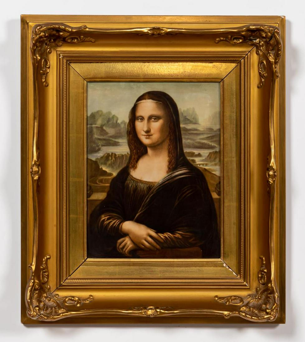 MONA LISA, ROSENTHAL PORCELAIN, GILTWOOD FRAME: Rosenthal (German, founded 1879). "Mona Lisa", porcelain plaque. Marked and titled verso. Giltwood frame. Approx. 20.75" x 17.75" (frame), 12.75" x 10.25" (plaque)
