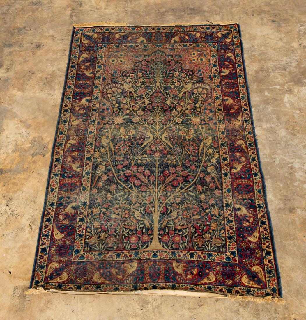 HAND WOVEN TABRIZ "TREE OF LIFE" CARPET: Iranian. Hand woven wool Tabriz rug with Tree of Life motif. Approx. 7' 4" x 4' 6"