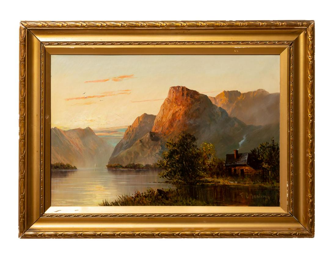 FRANCIS JAMIESON, SCOTTISH OIL ON CANVAS, FRAMED: Francis E. Jamieson (British, 1895-1950). "Scottish Landscape", oil on landscape. Signed lower right, giltwood frame. Approx. 22" x 30" (frame), 24" x 16" (canvas)