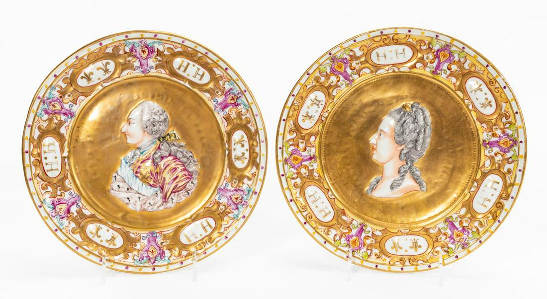 PAIR, CAPODIMONTE PORTRAIT PLAQUES, FRENCH ROYALTY (1 of 5)