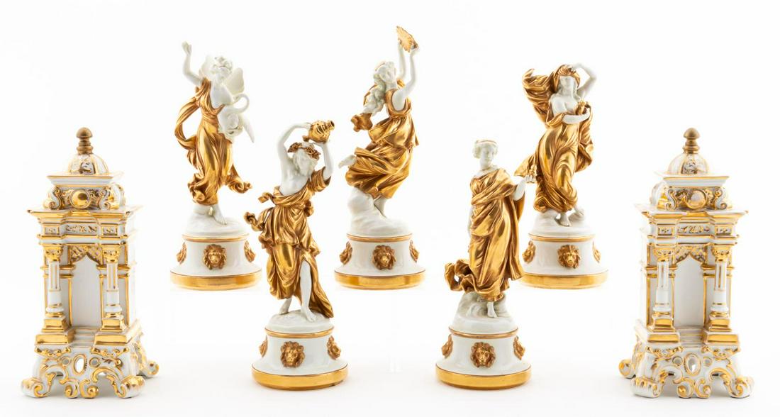7 PCS, CAPODIMONTE PORCELAIN FIGURES, BOTTLES (1 of 7)