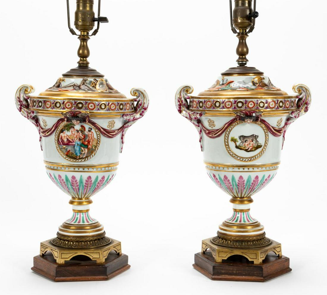PAIR, CAPODIMONTE TABLE LAMPS, MYTHOLOGICAL MOTIF (1 of 8)