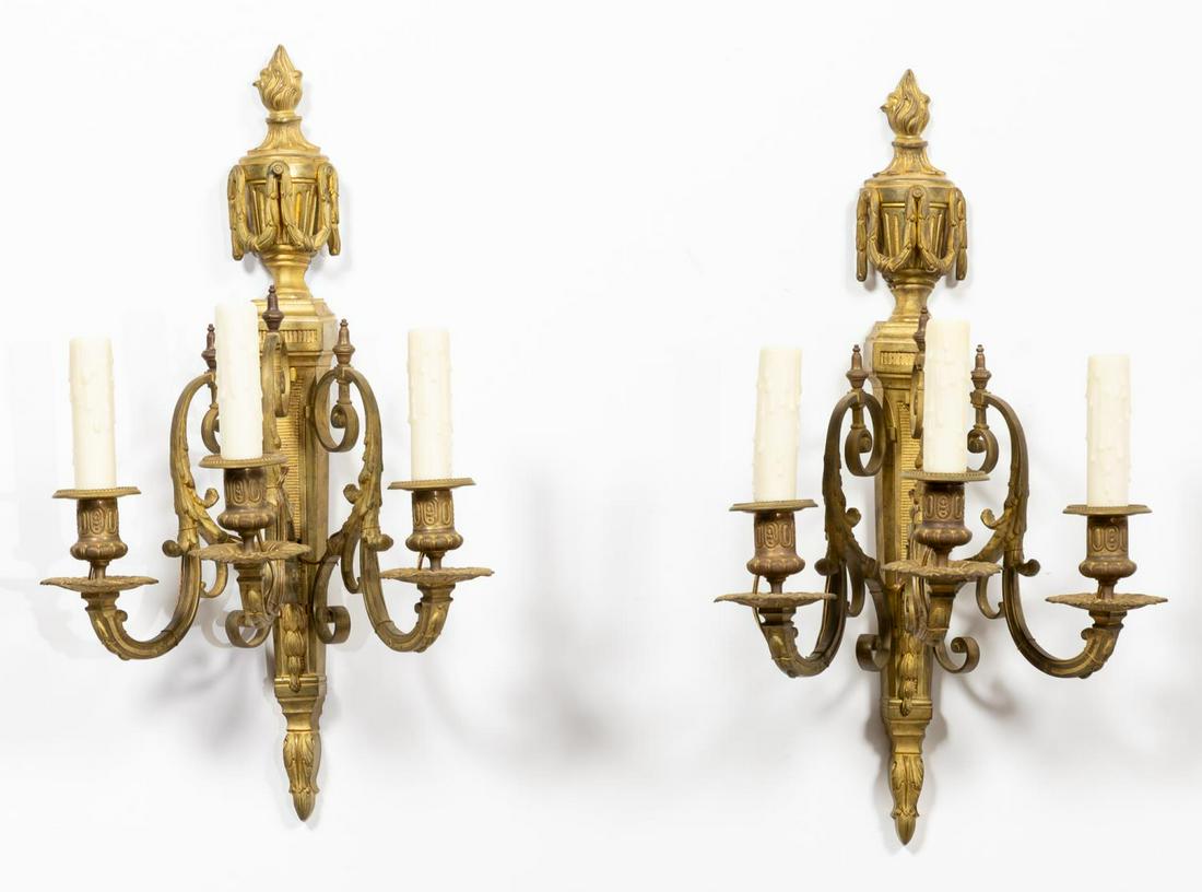 PAIR, GILT BRONZE WALL SCONCES, ELECTRIFIED (1 of 3)