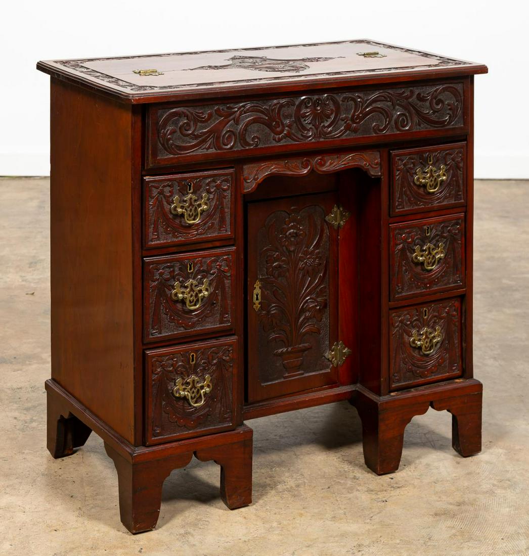 19TH C. GEORGIAN STYLE CARVED KNEEHOLE DESK (1 of 9)