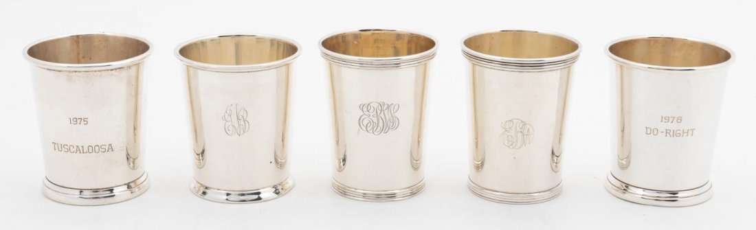 FIVE AMERICAN STERLING SILVER MINT JULEP CUPS (1 of 9)