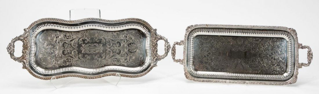 2 PCS, SILVERPLATE FOOTED & HANDLED SERVING TRAYS (1 of 6)