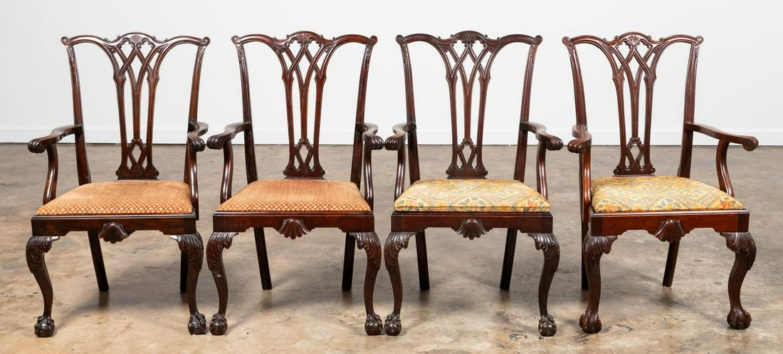 SET OF MAHOGANY CHIPPENDALE STYLE ARMCHAIRS (1 of 6)
