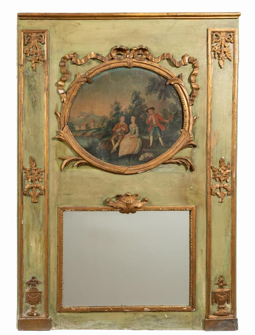FRENCH GREEN & GILTWOOD TRUMEAU MIRROR (1 of 5)