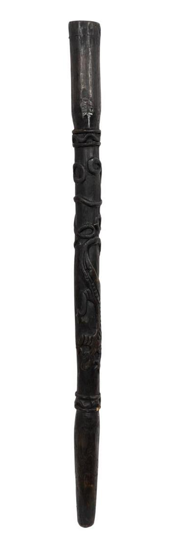 PAPUA NEW GUINEA WOOD CARVED STAFF, LIZARD (1 of 4)