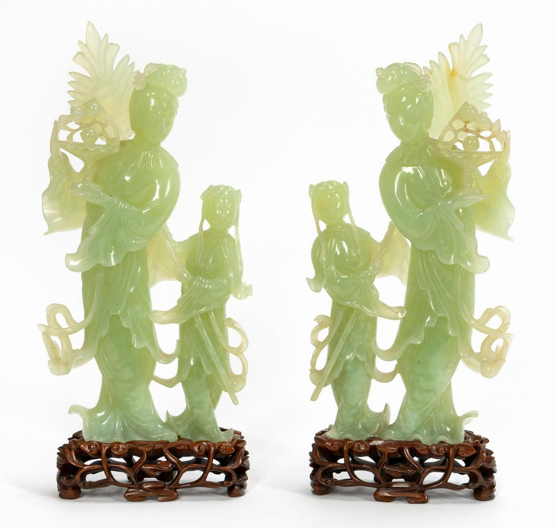 PAIR, CHINESE JADE QUANYIN FIGURAL SCULPTURES (1 of 6)