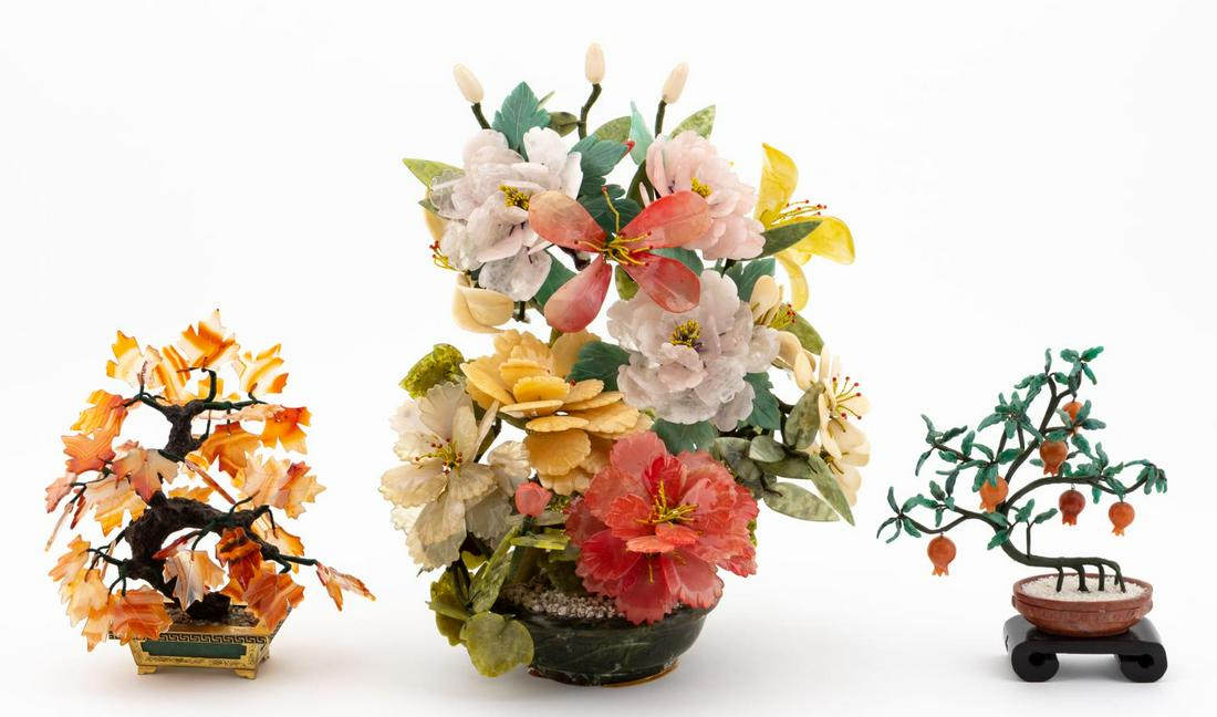 THREE CHINESE JADE, QUARTZ, AND NEPHRITE TREES (1 of 7)