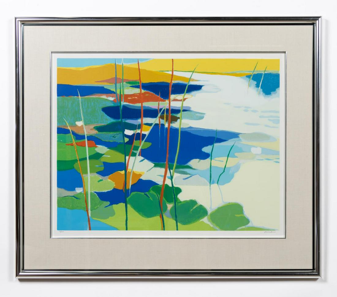 TADASHI ASOMA, "LILY POND", FRAMED LITHOGRAPH: Tadashi Asoma (Japanese/New York, 1923-2017). "Lily Pond", lithograph. Pencil signed and numbered 134 of 150 lower margin. Framed. Provenance: Acquired from David Findlay Galleries in New York in 1981