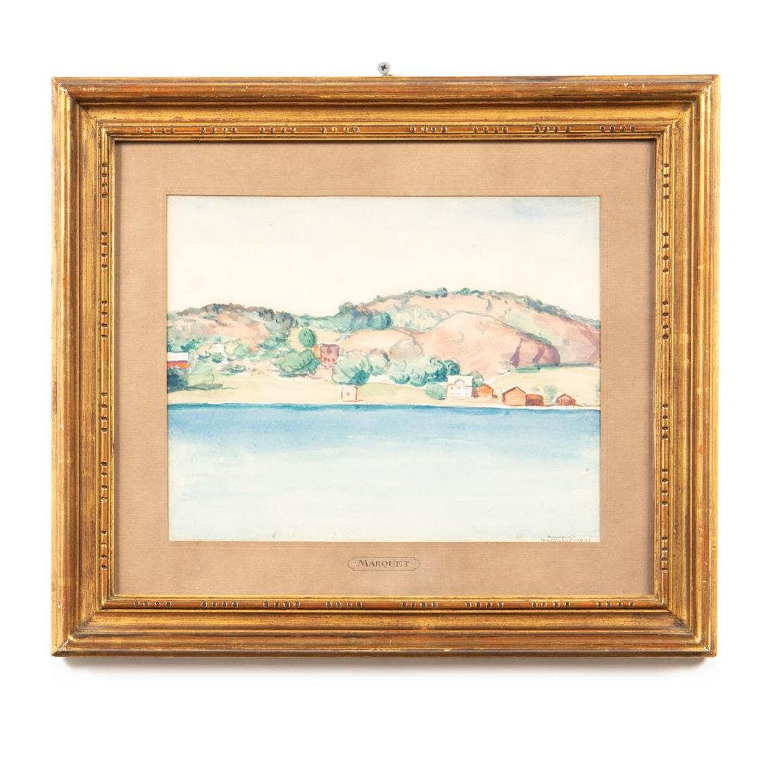 ALBERT MARQUET, GRIMSTAD, WATERCOLOR 1925: Albert Marquet (French, 1875-1947). "Grimstad, Norway", -1925, watercolor. Signed, dated and inscribed lower right. Approx. 15" x 17" (frame), 8.75" x 11" (sight)