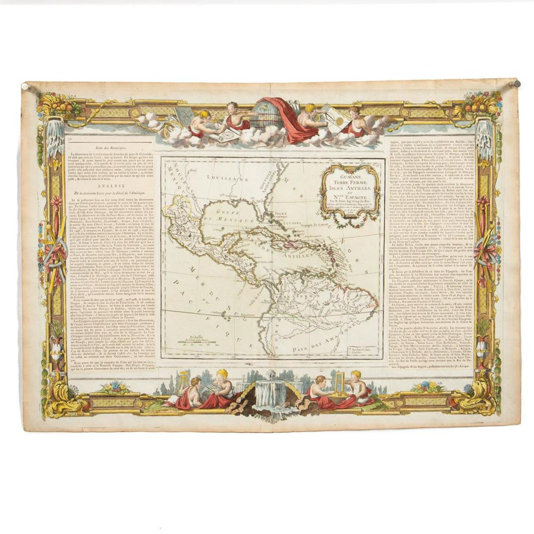 MAP, CARIBBEAN, MEXICO, LOUISIANA, AMERICAS 1766: Louis Charles Desnos (French, 1725-1805). "Guayane Terre Ferme, Isles Antilles et Nouvelle Espagne" -1766. Hand colored engraving. Approx. 16" x 22.5" (sheet) Item from the Estate of Forest "Tag" Hunt