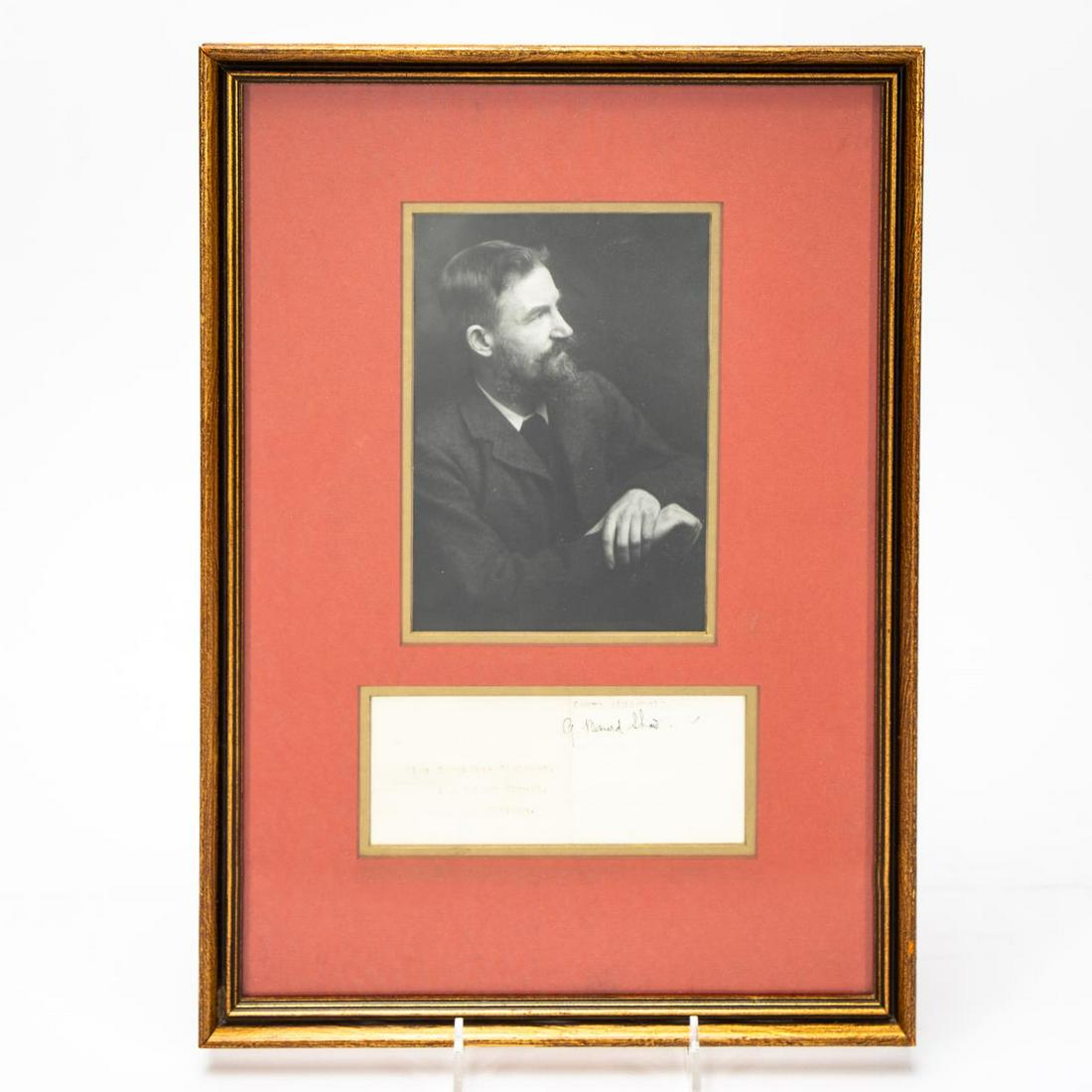 GEORGE BERNARD SHAW AUTOGRAPH & PHOTOGRAPH, FRAMED: Framed photograph and signature of playwright George Bernard Shaw (Irish, 1856-1950). Provenance: From the Estate of Richard D. and Gail M. Royston of Atlanta, Georgia. Approx. 15.75" x 11.25" (frame)