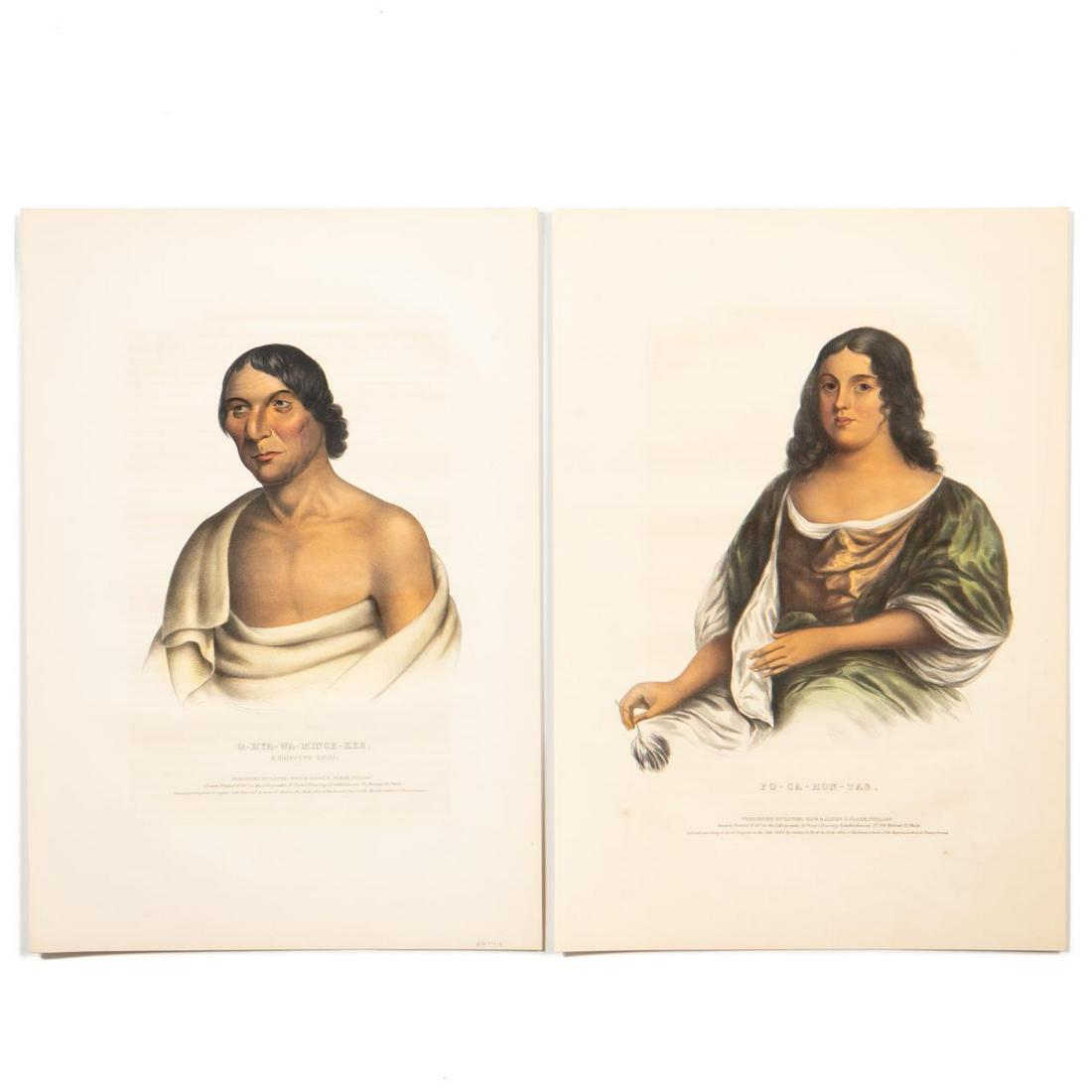 MCKENNEY & HALL, POCAHONTAS AND CHIPPEWA CHIEF: Thomas McKenney (American, 1785-1859) and James Hall (American, 1793-1868) after Charles Bird King (American, 1785-1862). "O - Hya - Wa - Mince - Kee, Chippewa Chief" -1844 and "Po - Ca - Hon - Tas" -