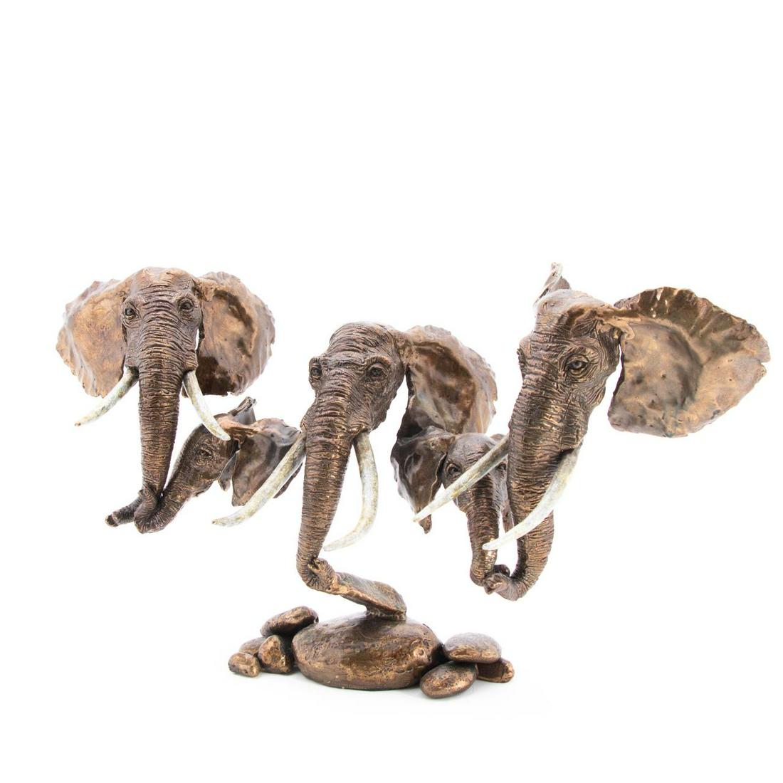 MARK HOPKINS, UJAMAA, AFRICAN ELEPHANTS, BRONZE: Mark Hopkins (American/Colorado/Georgia, 20th/21st century). "Ujamaa", patinated bronze. Signed and numbered 6 out of 25. Approx. h. 12.25", w. 25"