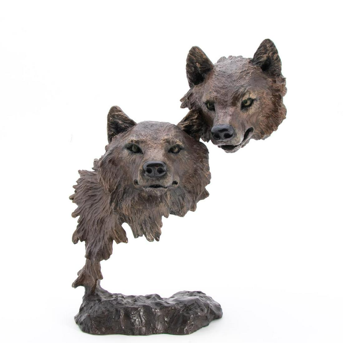 MARK HOPKINS, INSTINCT, WOLVES BRONZE 1998: Mark Hopkins (American/Colorado/Georgia, 20th/21st century). "Instinct" -1998, bronze. Signed, dated and numbered 22. Approx. h. 15.5"